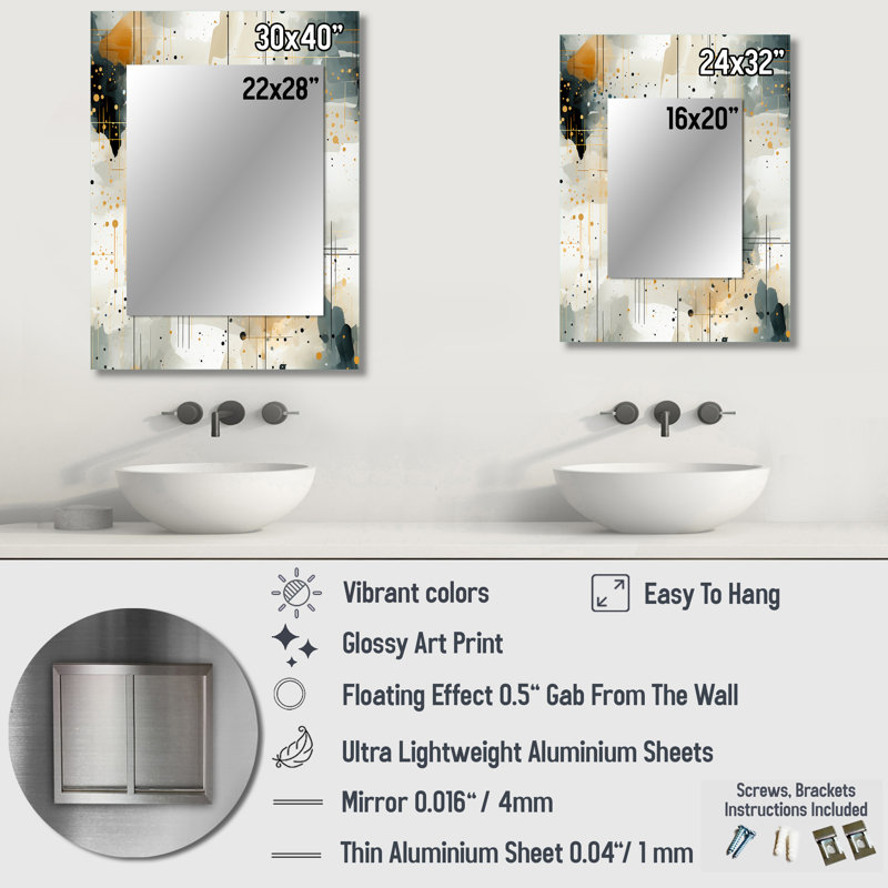 Leysin Urban Geometric Pattern - Abstract Large Wall Mirror, Abstract Decorative Mirror, Printed Metal Art, 40" x 30"