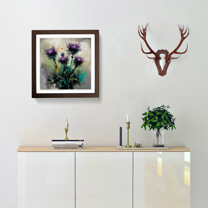 Thistle Gestural Art No.1 - Framed Print, Walnut