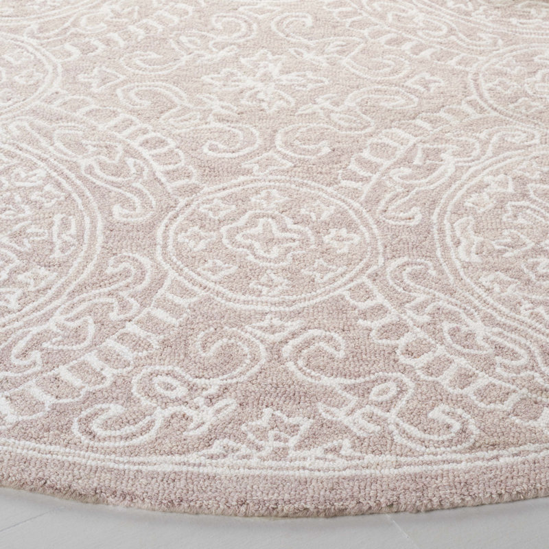 Tapis beige / ivoire touffeté à la main Damask, Rond 7 pi