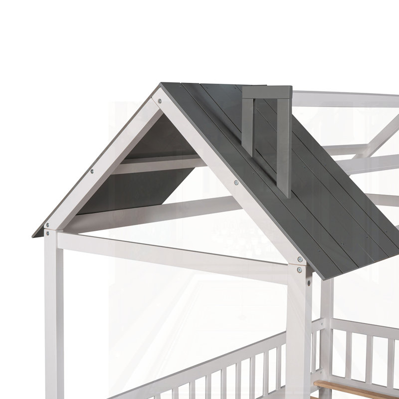 Lit simple en bois avec clôture, gris