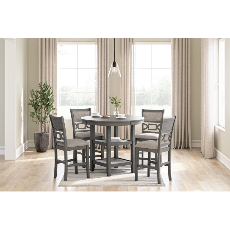Leangelo 4 - Person Four Leg Dining Set, Dark Gray, Dark Gray, Dark Gray/Gray