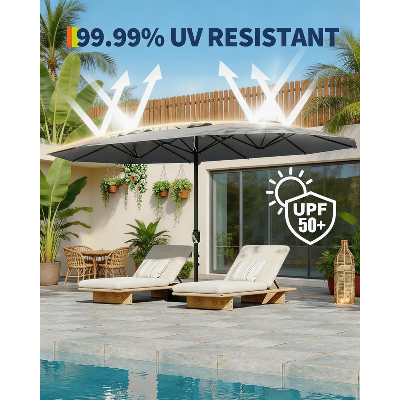 Grand parasol de patio avec base incluse, Gris