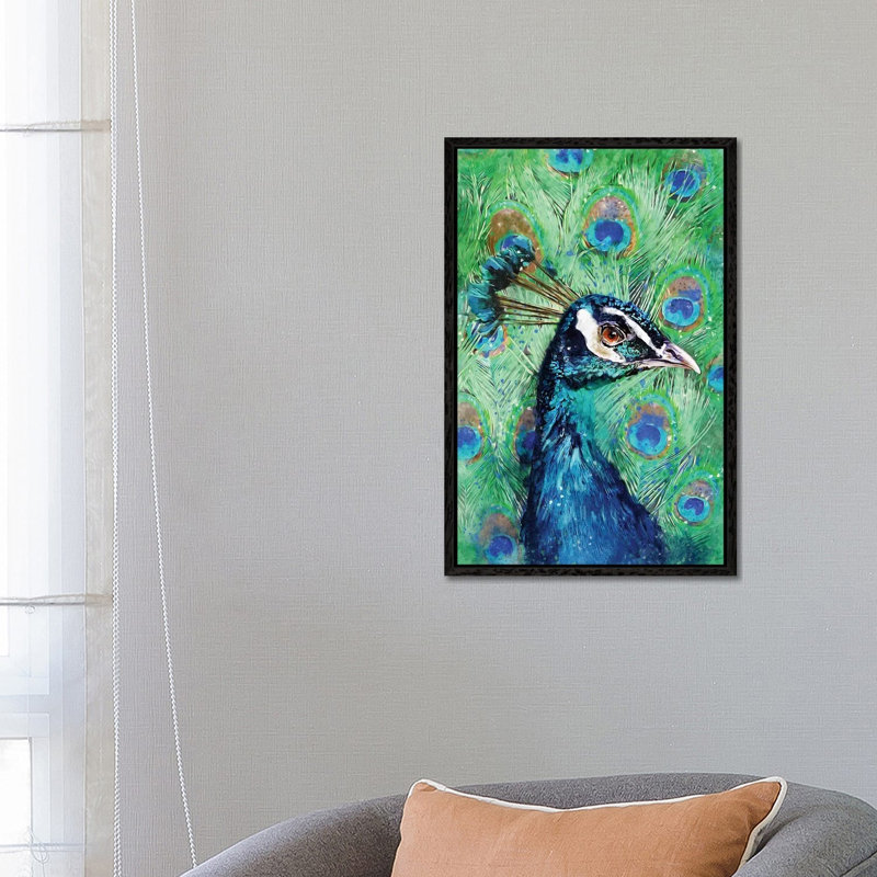 Peacock by Louise Goalby - Gallery-Wrapped Canvas Giclée on Canvas, 66.04 cm H x 45.72 cm W, Black Floater Framed