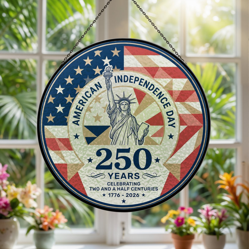Panneau de fenêtre en verre pour décoration intérieure ， 12 "American Flag USA 250th Anniversary, H 12 po