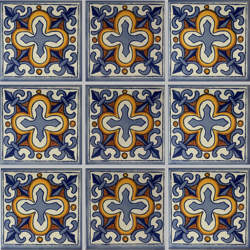 4.2" x 4.2" 9pcs TalaMex Escudo Talavera Mexican Clay Tile Handmade Talavera Backsplash