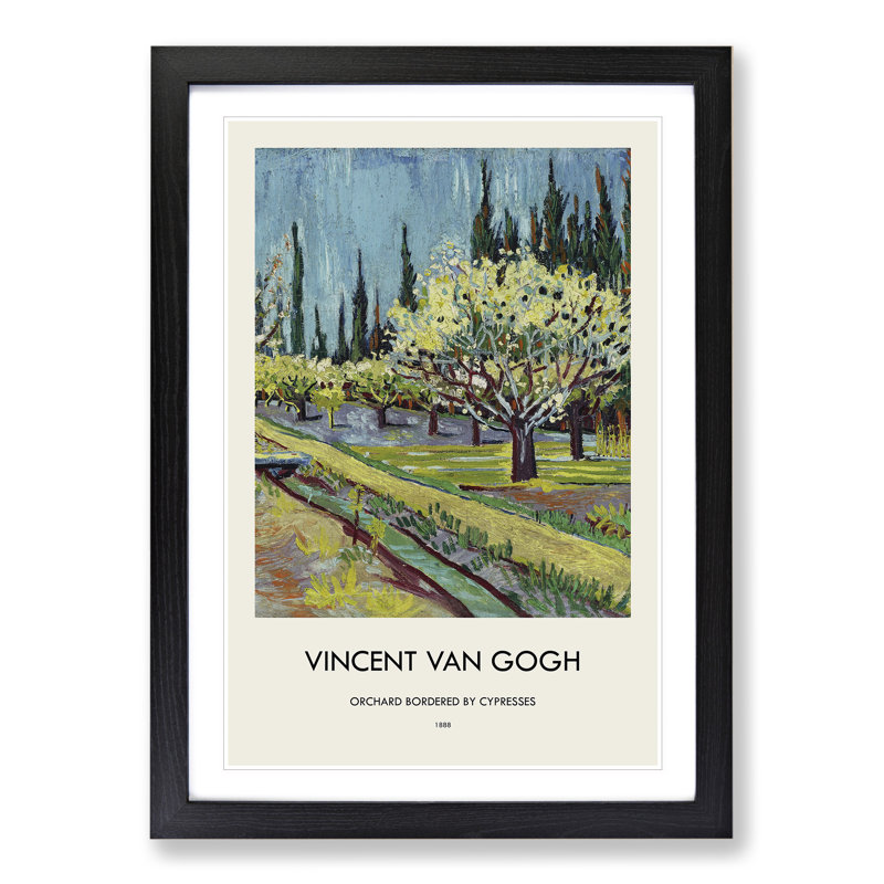Orchard Bordered by Cypresses by Vincent Van Gogh - Picture Frame Painting, Black, 36cm H x 27cm W x 2cm D