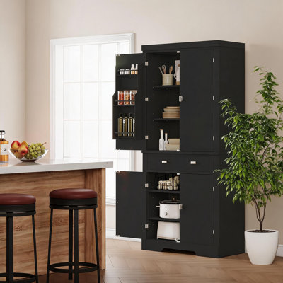 72” Kitchen Pantry Cabinet, Tall Storage Cabinet with Large Drawer, Cupboard with 6 Door Shelves for Kitchen, Pantry for Dining Room, Living Room, Black