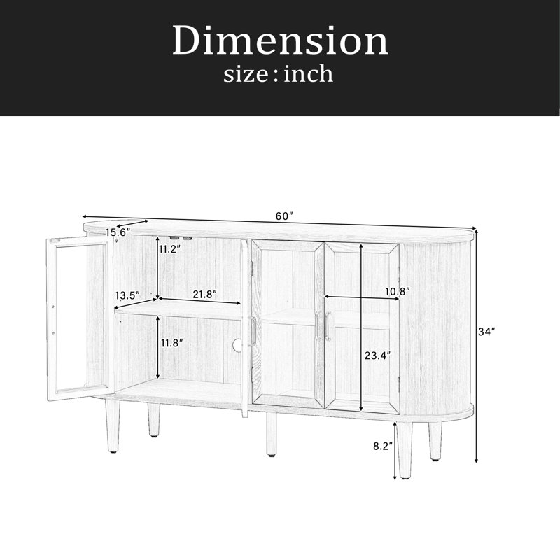 Farmhouse Sideboard Cabinet With Storage, Wood Buffet Cabinet With Glass Doors And Adjustable Shelves For Kitchen, Dining Room And Living Room