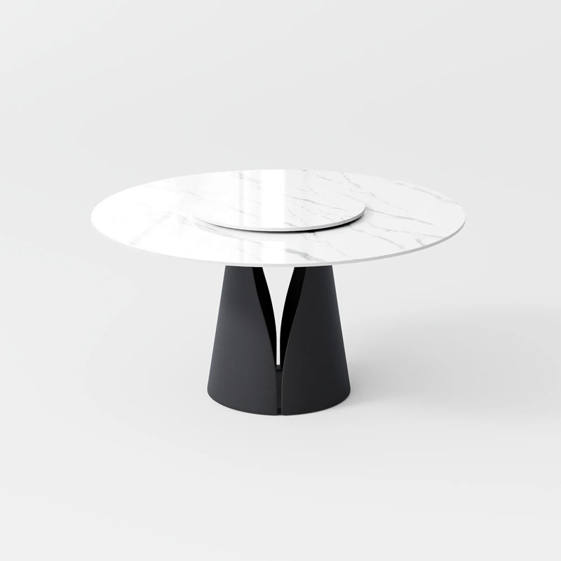  Table de salle à manger moderne moderne en pierre frittée pour 4-6 personnes, 51"+23.6", Blanc lustré