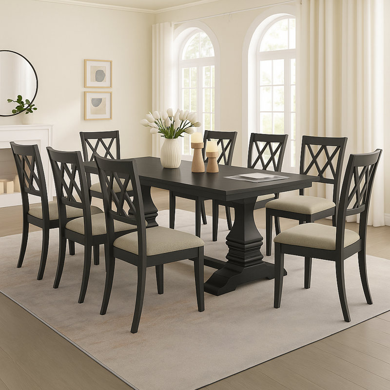 Grande table de cuisine moderne Minobay et chaises de salle à manger rembourrées pour le salon et la salle à manger, ensemble de table de salle à manger rétractable rétro en bois de 102,01 pouces pour 6 personnes (1 table + 6 chaises)