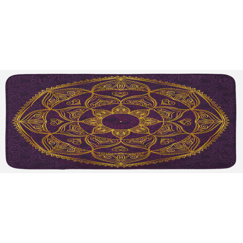 Tapis de cuisine orange traditionnel mauve terre inspiré de la mandala circulaire de style eastern old