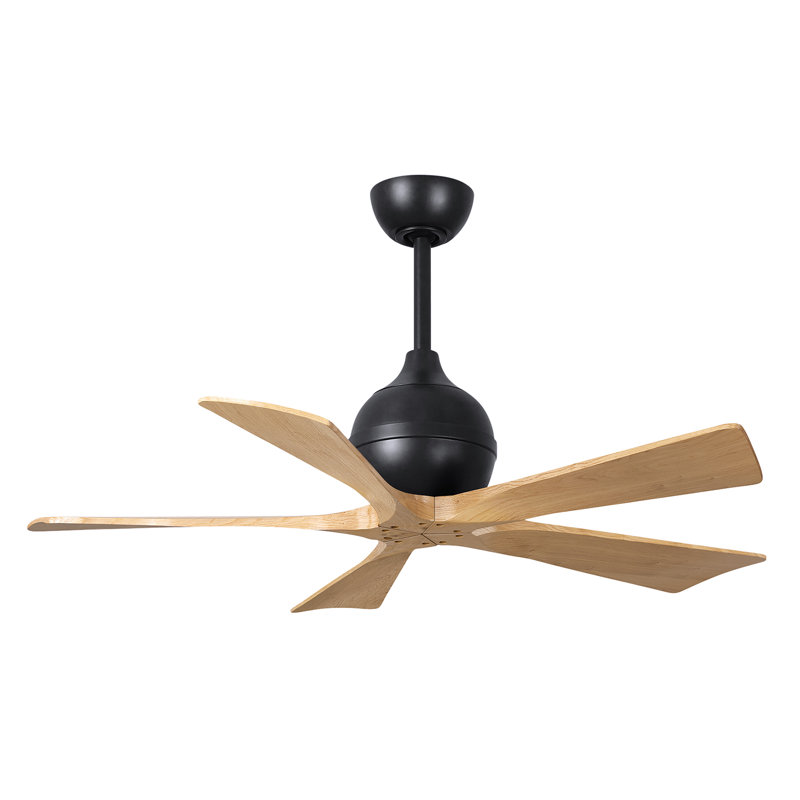 Ventilateur de plafond standard à 5 pales avec télécommande, Noir mat, Ton érable clair, 42"