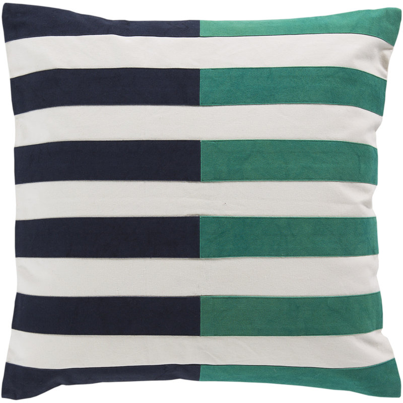 Oxford Cotton Striped Throw Pillow Cover, 20" H x 20" W x 0.25" D, Slate Blue