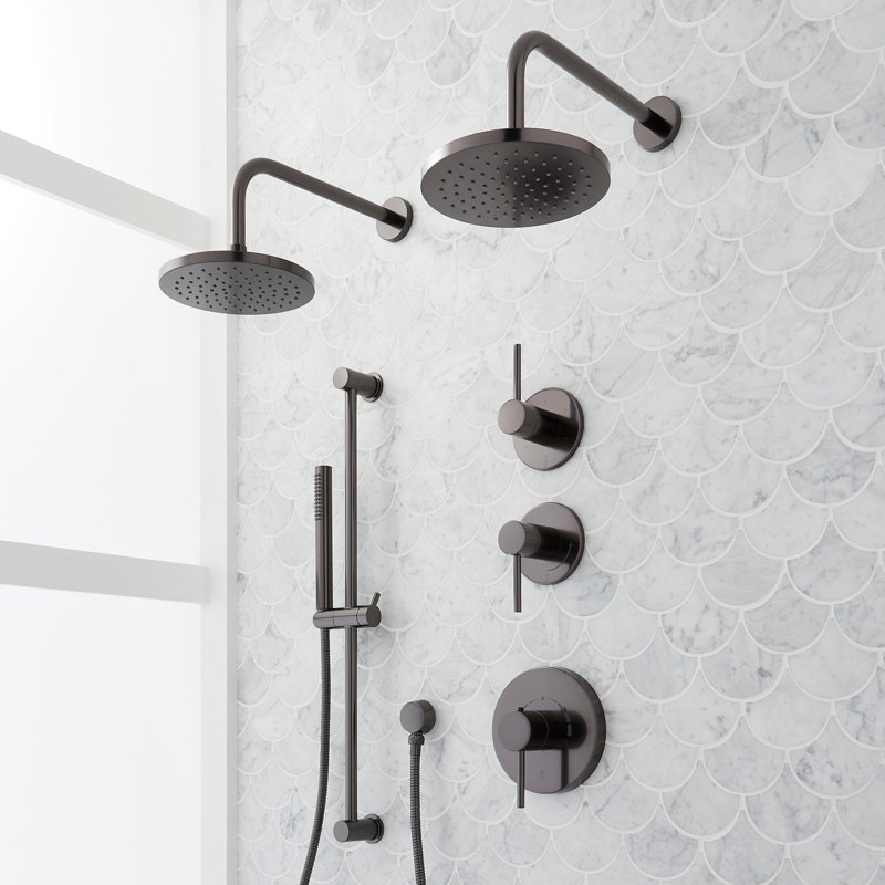 Lexia Thermostatic Shower System with Dual Showerheads, Slide Bar and Hand Shower