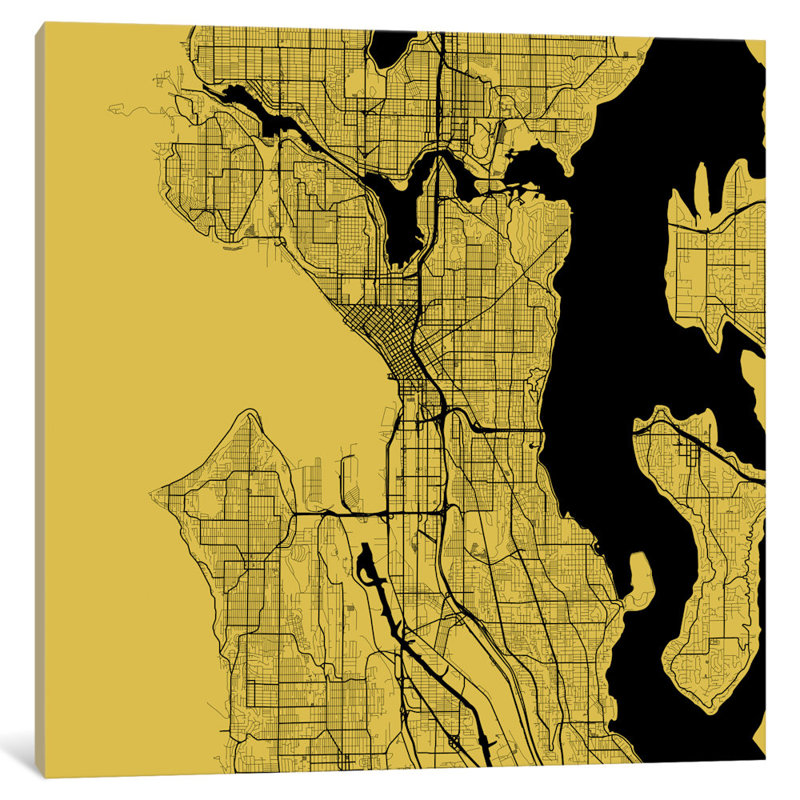 « seattle routes », impression sur toile tendue, H 37 po x l 37 po x P 1,5 po, Toile tendue, Pas de tapis
