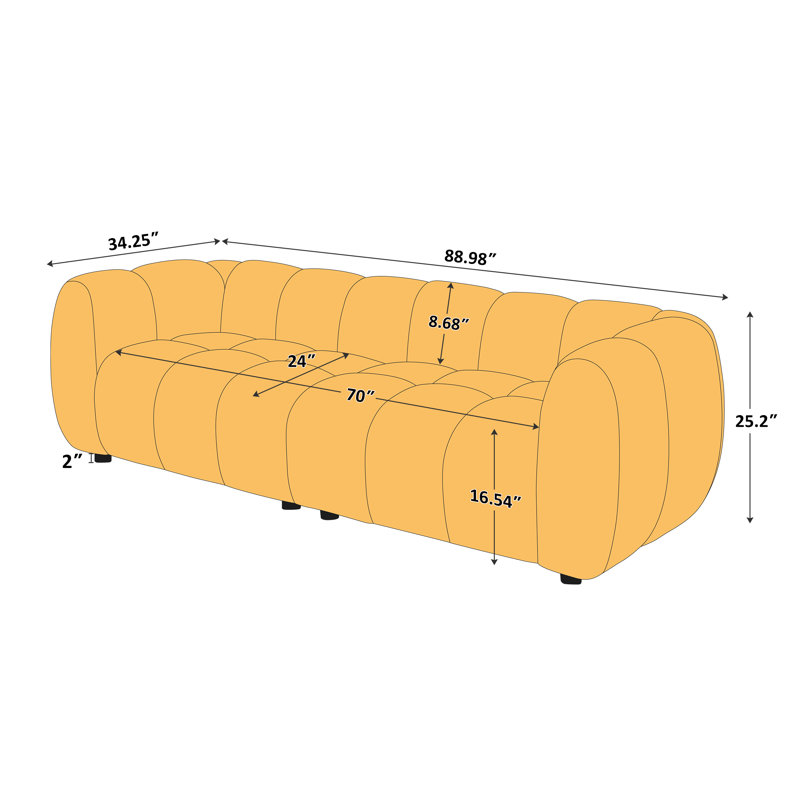Modern Upholstered Sofa, Tufted Couch, White