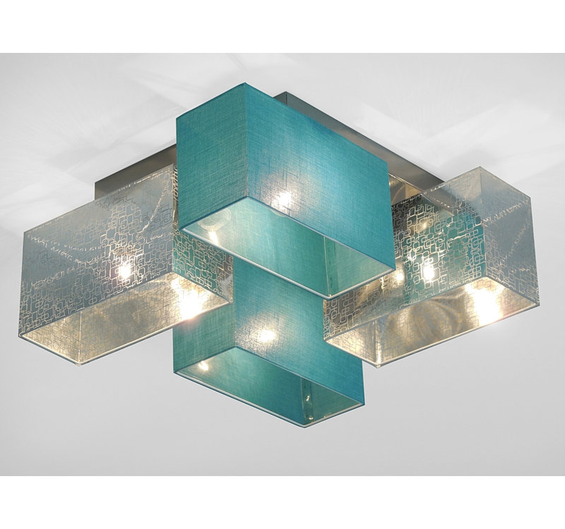 Seaton Semi Flush Mount, Turquoise/Silver, Matt brushed nickel