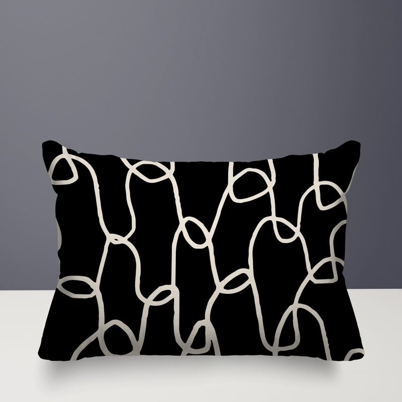 Oreiller rectangulaire réversible intérieur / extérieur Fina, Noir / blanc cassé, H 14 po x l 20 po