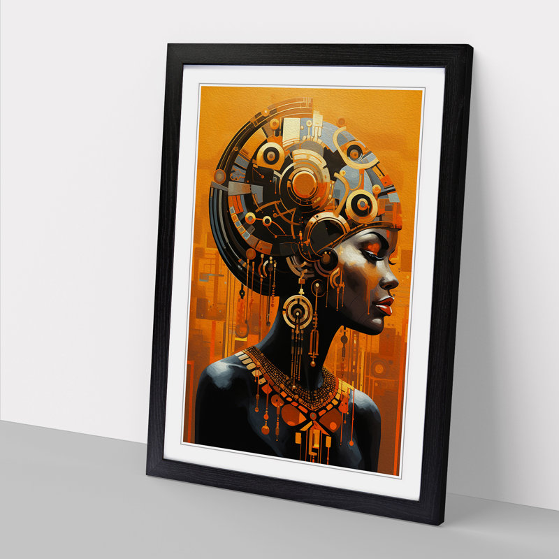 African Woman Futurism Art - Framed Print, 46cm H x 34cm W x 2cm D, Black Framed