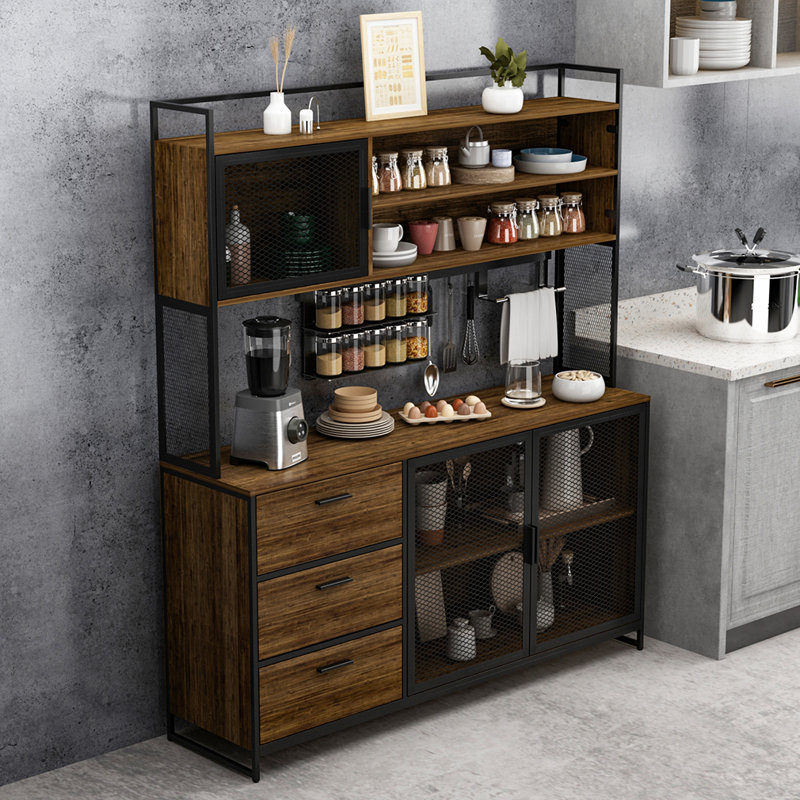 Novo 59" Wide Kitchen Pantry Cabinet - Steel Frame & Mesh Doors with Wood Construction, Espresso Wood