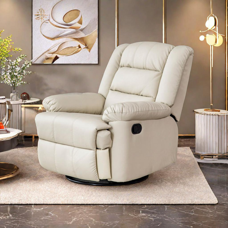 Tazeem Swivel Recliner, Ivory Faux Leather