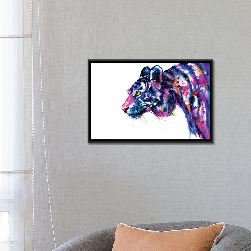 «Tiger Glance», reproduction sur toile, H 18 po x l 26 po x P 1,5 po, Toile avec cadre noir, Pas de tapis