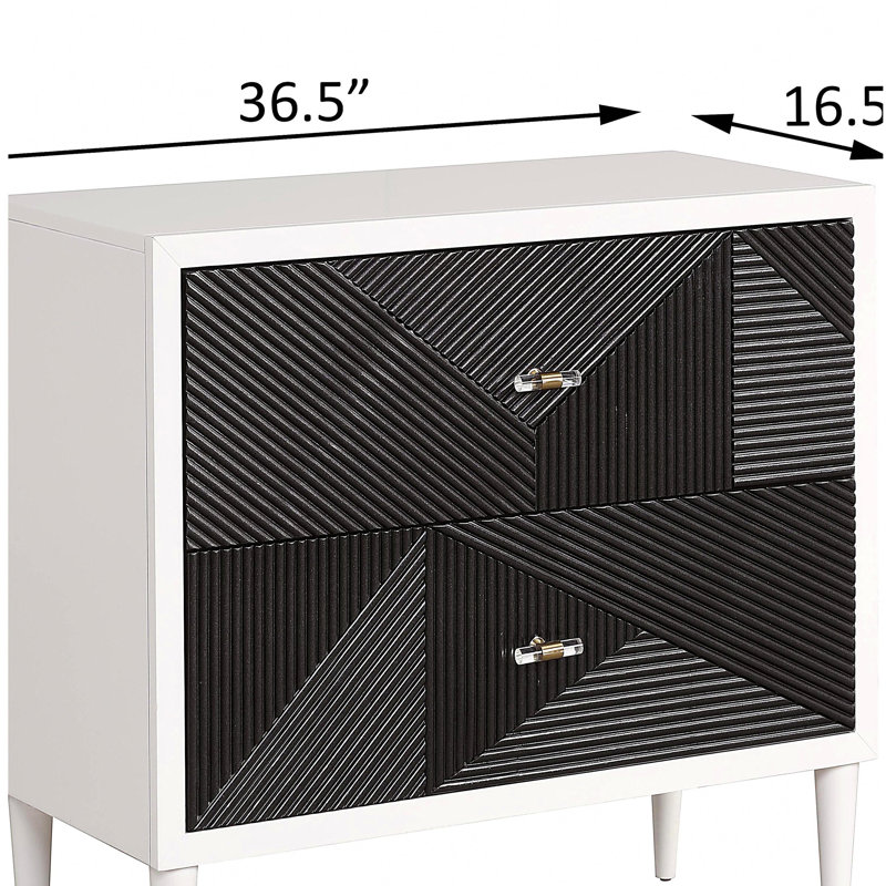 Table de chevet blanche et noire avec 2 tiroirs