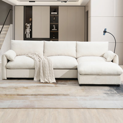 Canapé modulaire en forme de L de 96,5 po avec repose-pieds de rangement, support de téléphone réglable, chargeur USB et accoudoirs en forme d'éléphant pour un salon et un appartement confortables