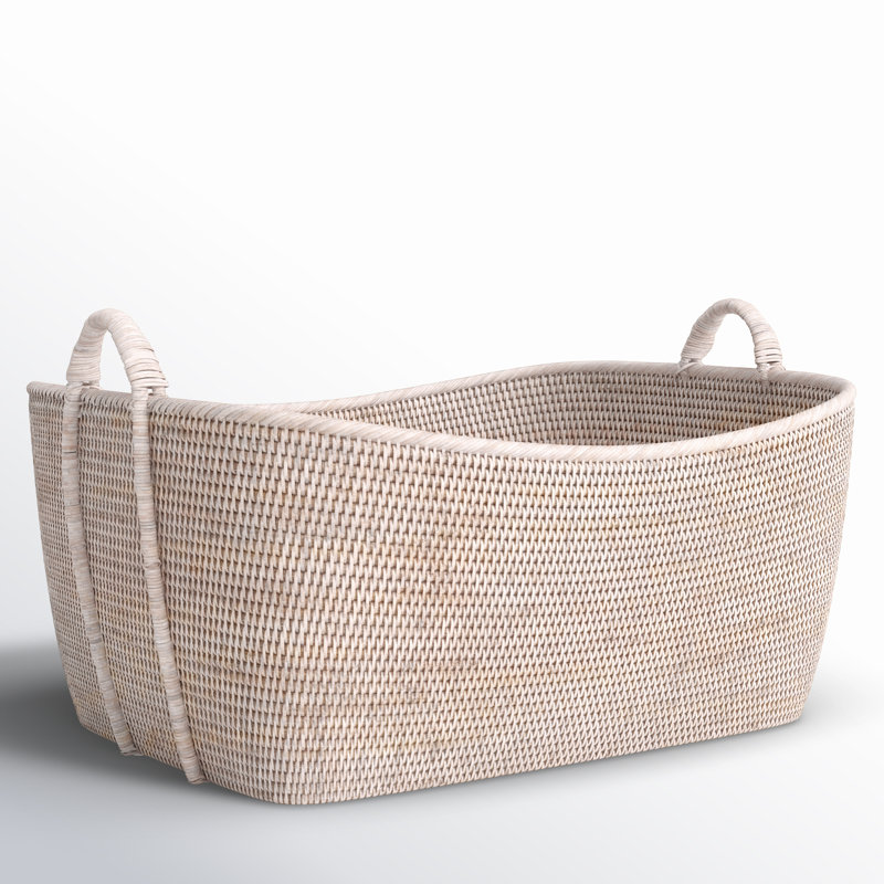 Panier en rotin Thelma, H 14 po x l 31 po x P 25 po, Blanc délavé