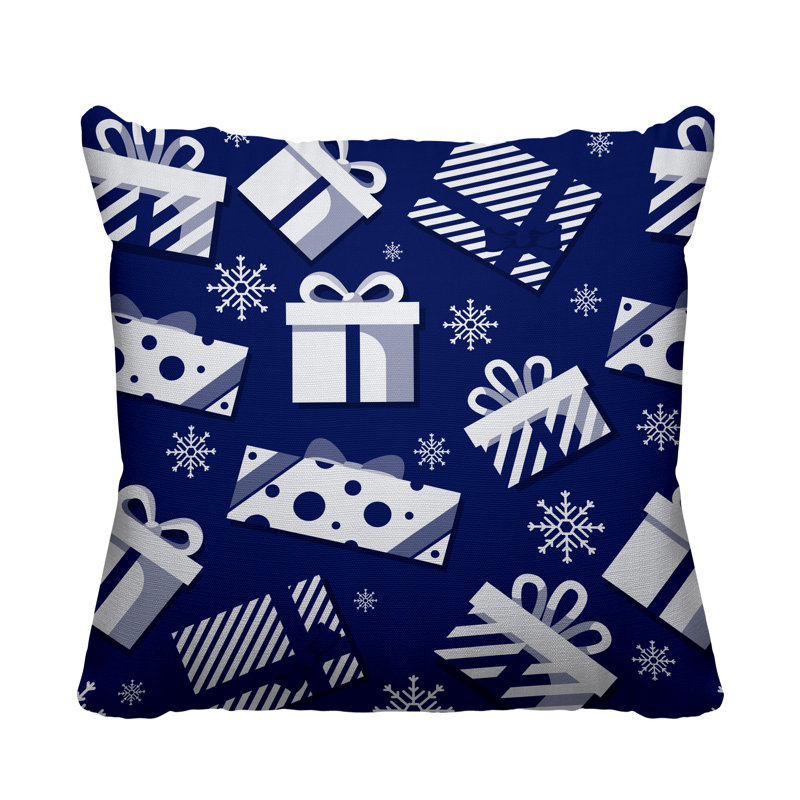 Coussin intérieur / extérieur Christmas Gift, L 19 po x H 19 po, Bleu marine