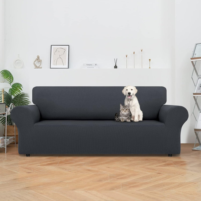 Housse pour canapé à coussins en T, Polyester gris foncé, H 40 po x l 110 po x P 40 po