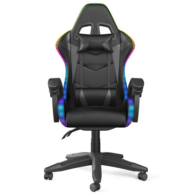 Reclining Gaming Chair with LED Lights and Headrest by Ebern Designs