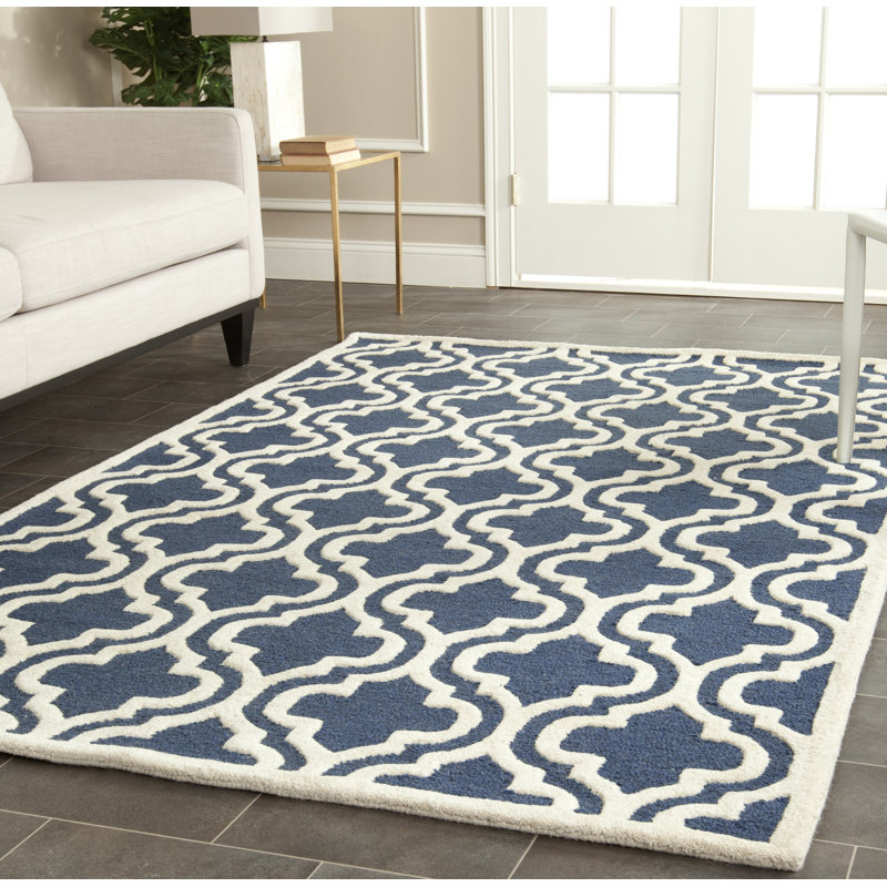 Tapis bleu marine / ivoire Ruben, Rectangle de 10 pi x 14 pi