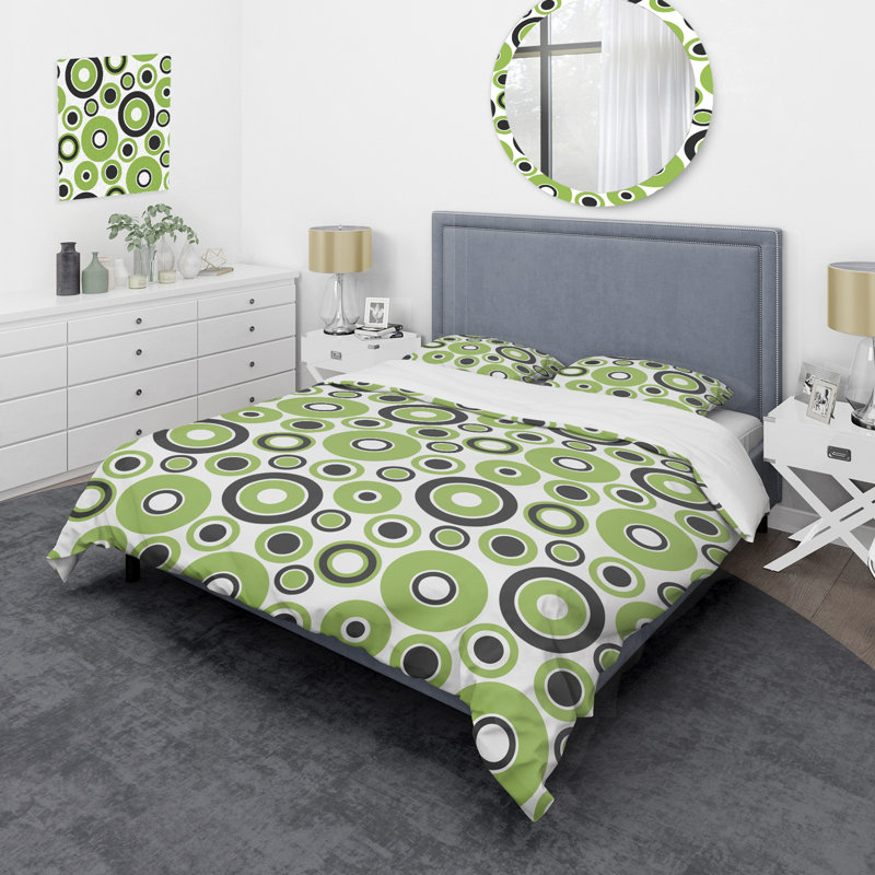 Green Circle Pattern - Abstract Duvet Cover Set - Microfiber Polyester, King Duvet Cover + 2 King Shams