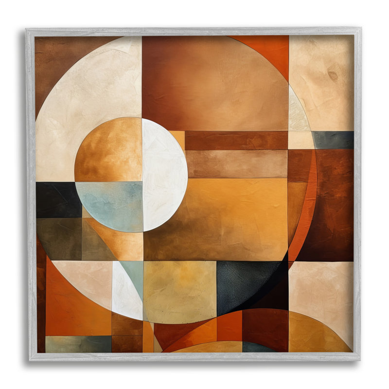 Motif de formes modernes encadré sur bois, H 17 po x l 17 po x P 1,5 po, Encadré gris