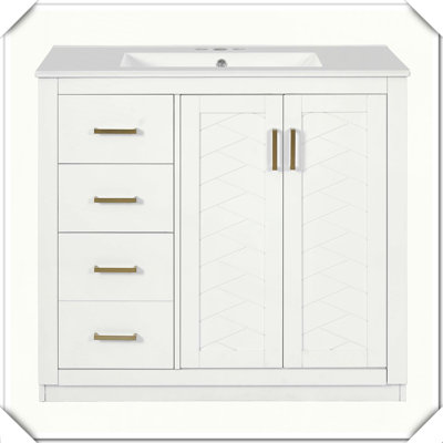 Freestanding Solid Wood Vanity With Ceramic Sink Drawers Soft Closing Doors