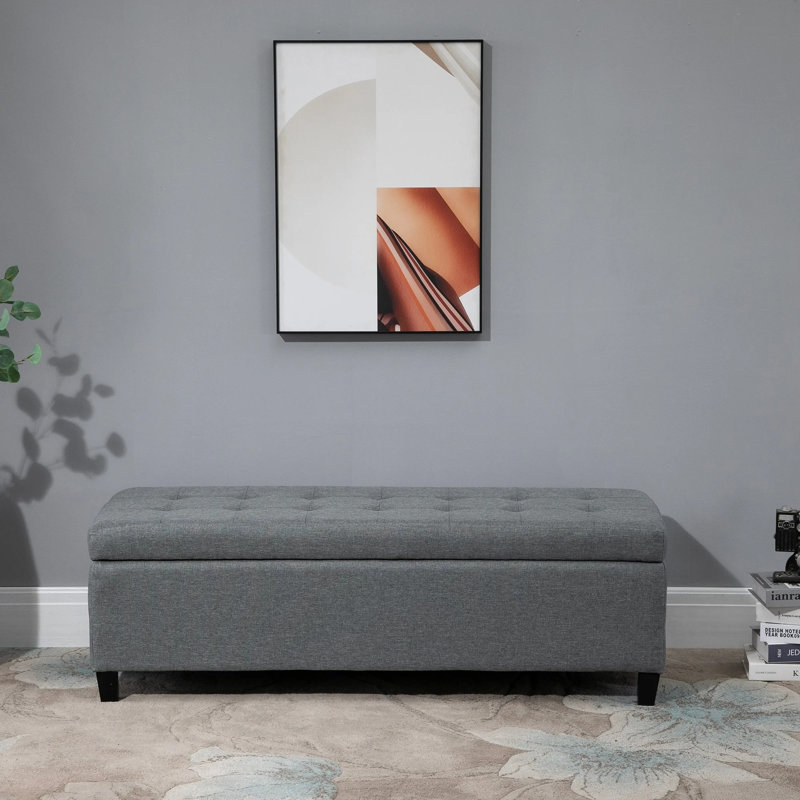 Adita Polyester Blend Upholstered Storage Bench, Grey
