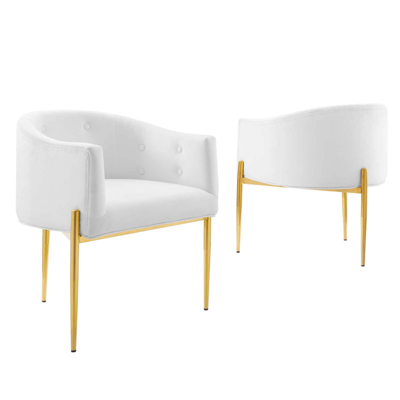 Savour Tufted Performance Velvet Accent Chairs, White Velvet