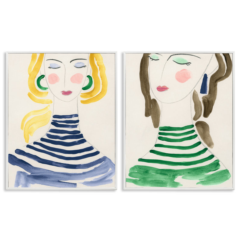 «Stupell Industries Stylish Lady in Stripes», ensemble de 2 estampes numériques par June Erica Vess, H 14 po x l 11 po