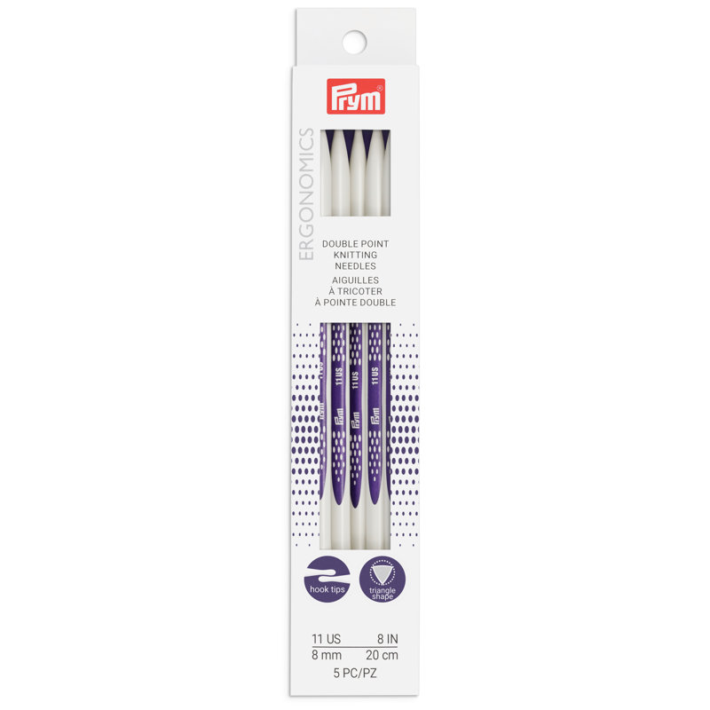 Prym Ergonomics 8" Double Point Knitting Needles, US 11 (8mm), 5 Count
