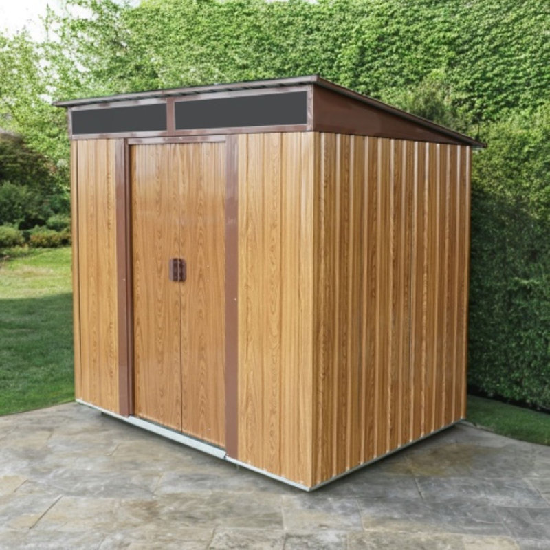 Durable 4X8Ft Resin Outdoor Storage Shed With Metal Foundation Frame, Padlock Sliding Doors,Weather-Resistant, Rust-Proof Garden Shed
