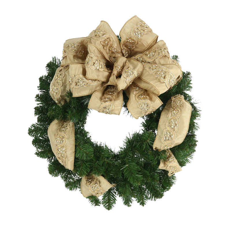 Couronne Nixa Evergreen avec nœud et ruban tissé