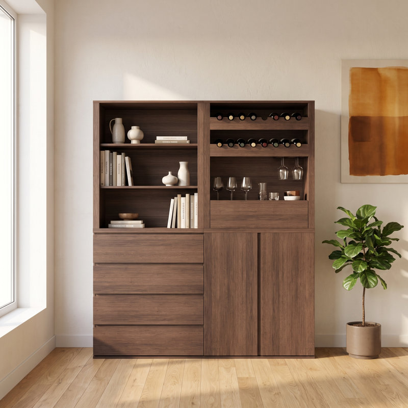 Ensemble d'armoires de rangement 4 pièces DIY Farmhouse, bibliothèque multifonctionnelle, organisateur de garde-manger avec tiroirs et tablettes, armoire à vin, buffet facile à assembler pour le salon, la chambre à coucher, la cuisine et les solutions de rangement de bureau