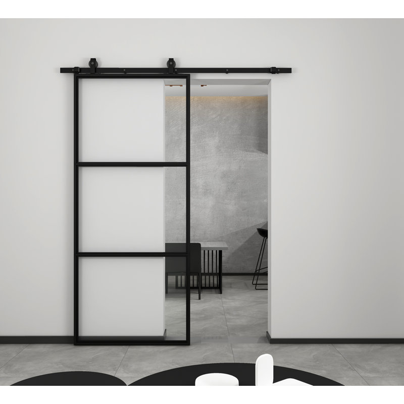 Porte de grange en verre avec quincaillerie d'installation, Transparent, H 84 po x l 36 po
