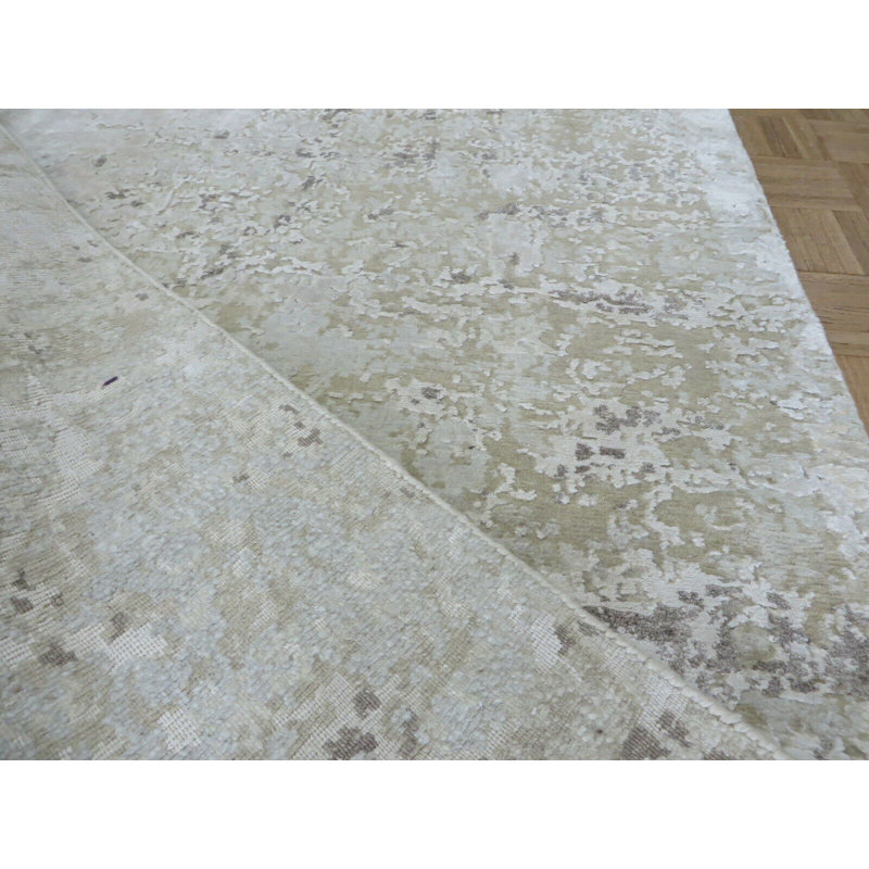 Tapis oriental beige moderne noué à la main 4 x 5 pi 10 po avec soie F748F479A8F64AC0B329D43A034F92C0