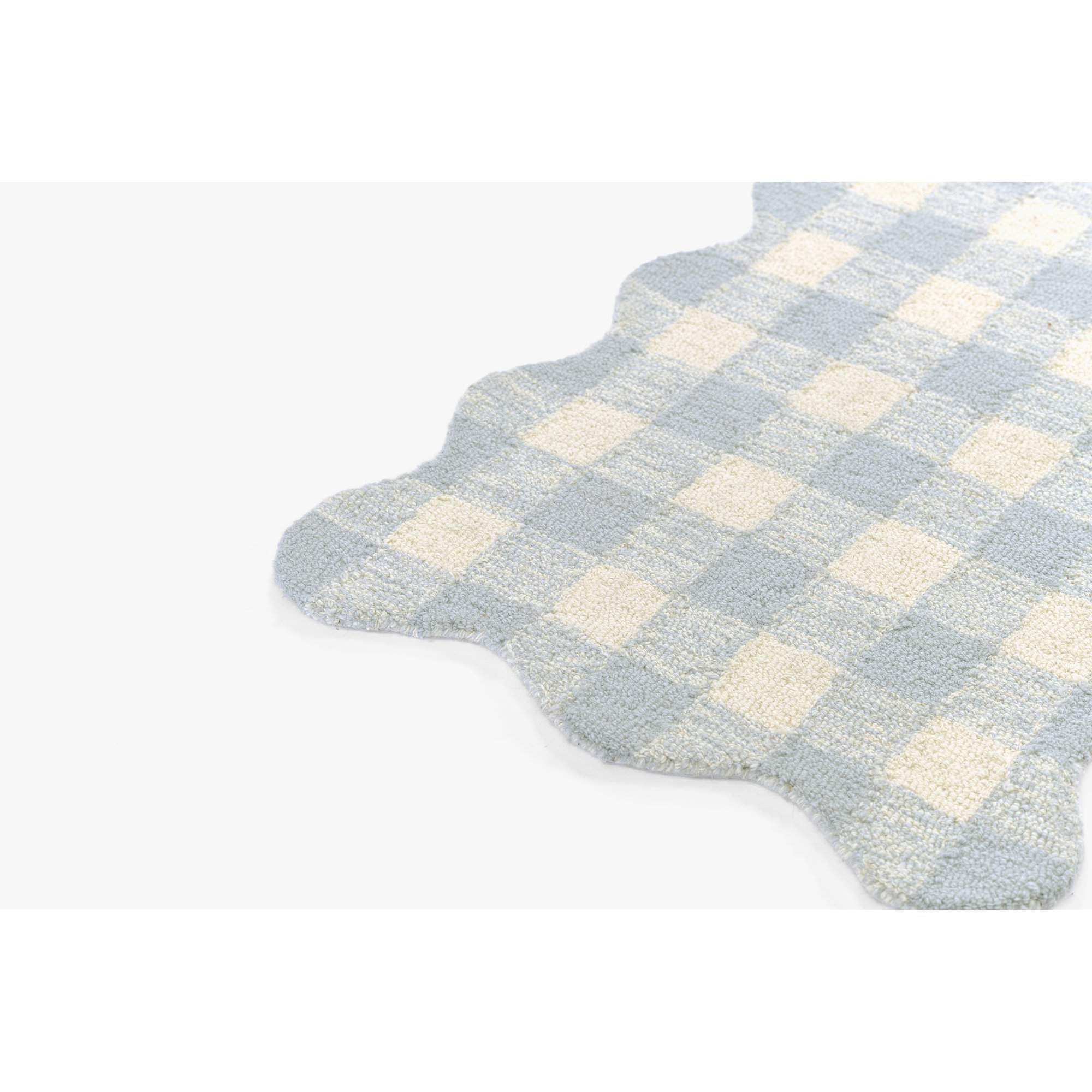 Lola Hand Tufted Wool Plaid Blue Area Rug, Rectangle 2' x 3'
