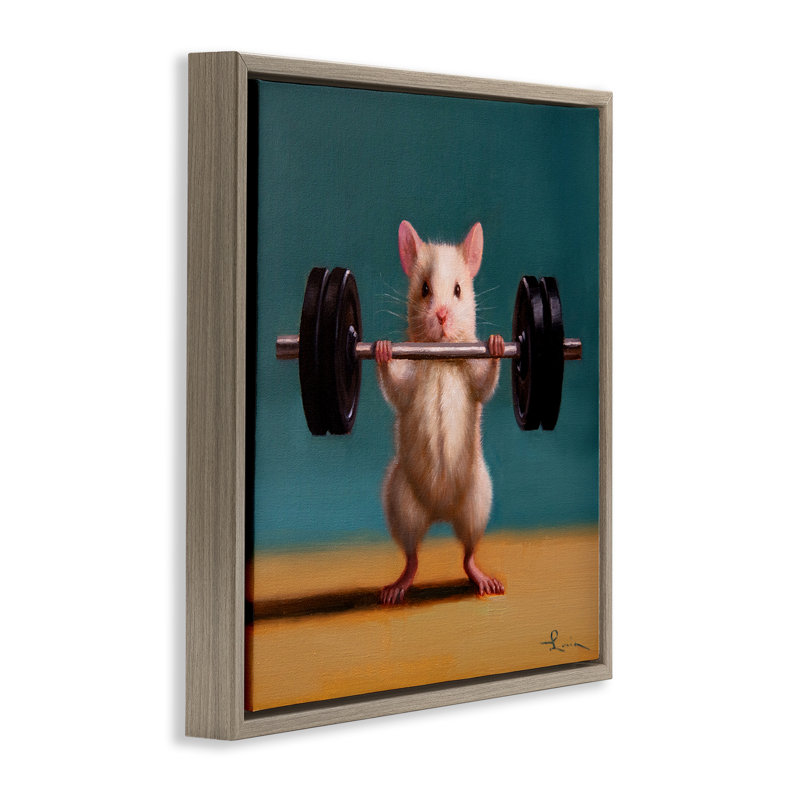 "Power Lifting Mouse", art mural sur toile flottante par Lucia Heffernan, Cadre flottant orme Montalcino, H 18 po x l 18 po