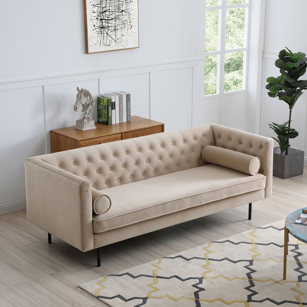 Dario 79'' Upholstered Chesterfield Sofa, Sand Velvet