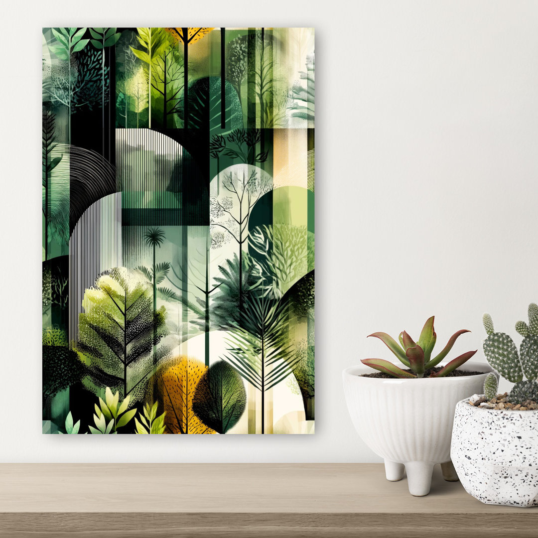 Geometric Green Forest Abstract Geometric Modern Forest Landscape Wall Art Print