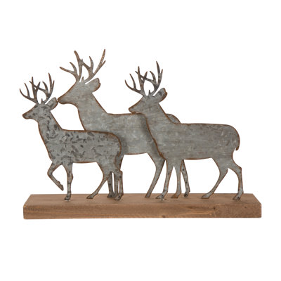 13.25"L Galvanized Metal/Wooden Reindeer Table Décor